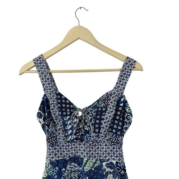 Vintage Sears X-Small Mini Dress Patchwork Sleeveless Tie Neck Womens - Picture 9 of 16